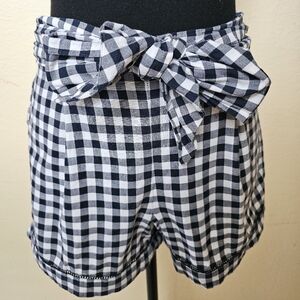 Cotton Gingham High Waist Shorts - Black and White